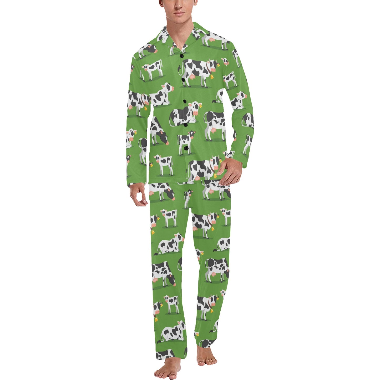 Cow Happy Print Pattern Men's Long Pajama Set