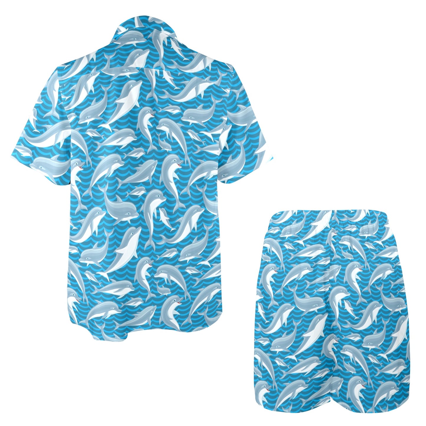 Dolphin Cute Print Pattern Men's Beach Shirt and Shorts Set