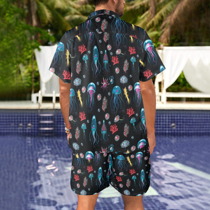 Jellyfish Underwater Print Men's Beach Shirt and Shorts Set