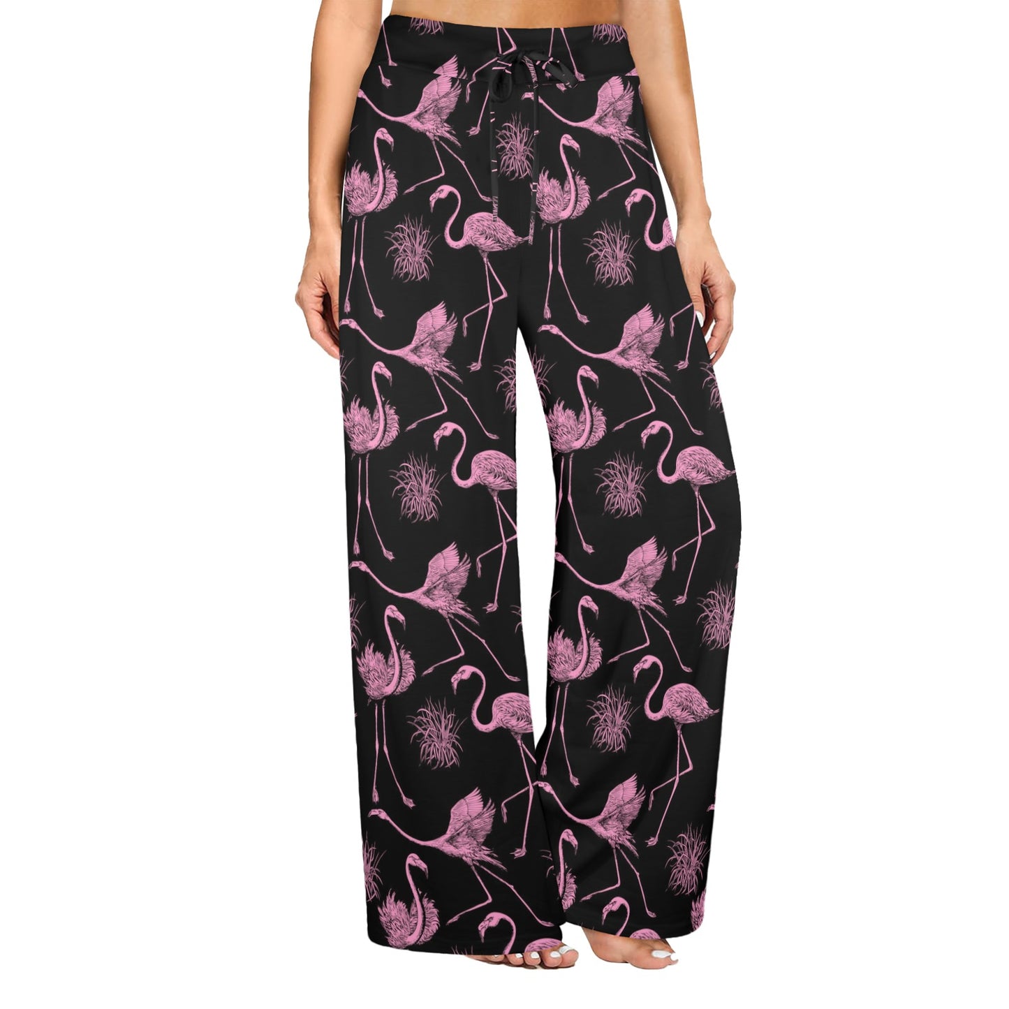 Flamingo Pink Print Pattern Women's Wide Leg Lounge Pants