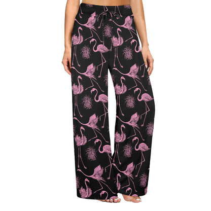 Flamingo Pink Print Pattern Women's Wide Leg Lounge Pants