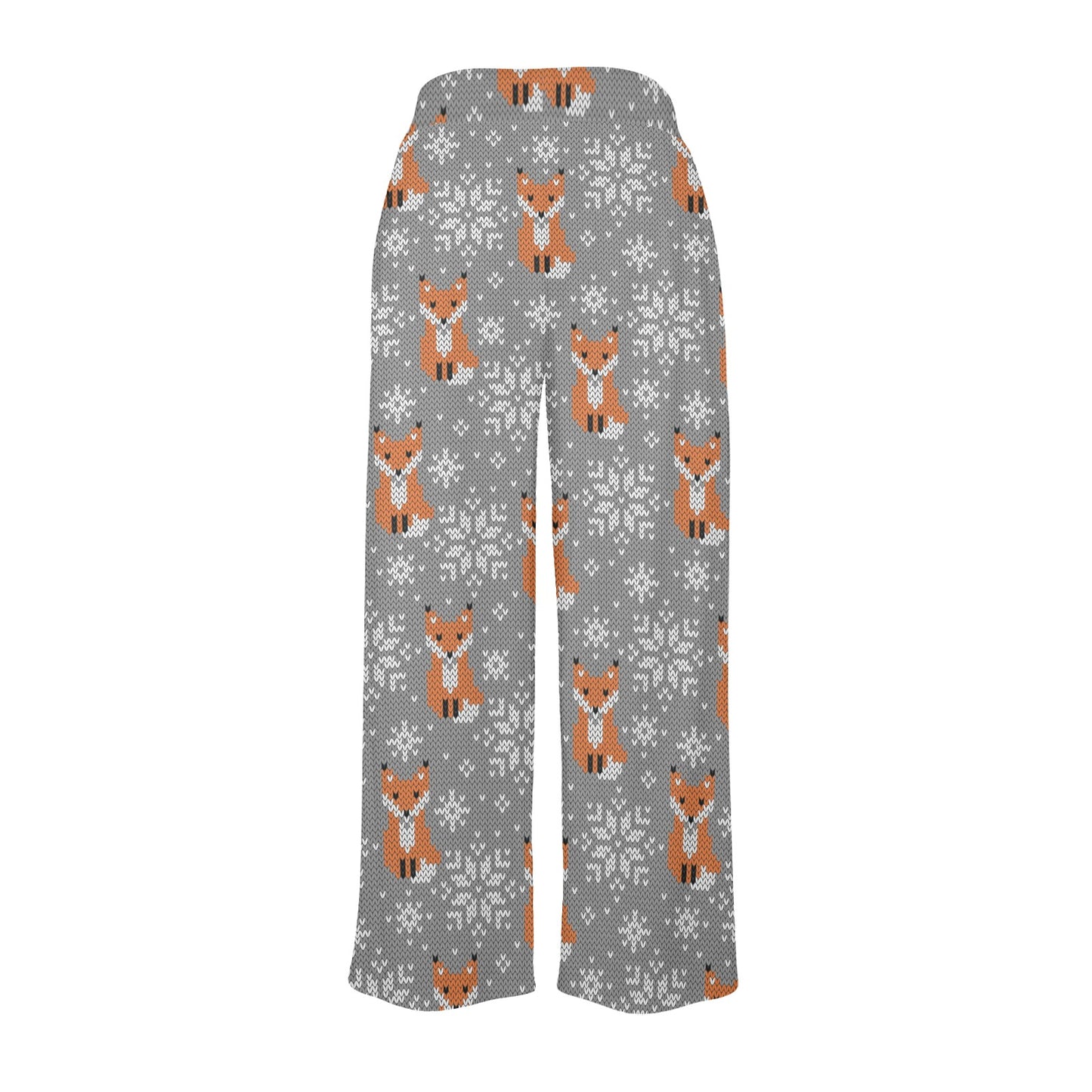 Knit Red Fox Pattern Print Design 02 Women's Wide Leg Lounge Pants