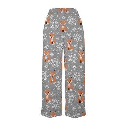 Knit Red Fox Pattern Print Design 02 Women's Wide Leg Lounge Pants