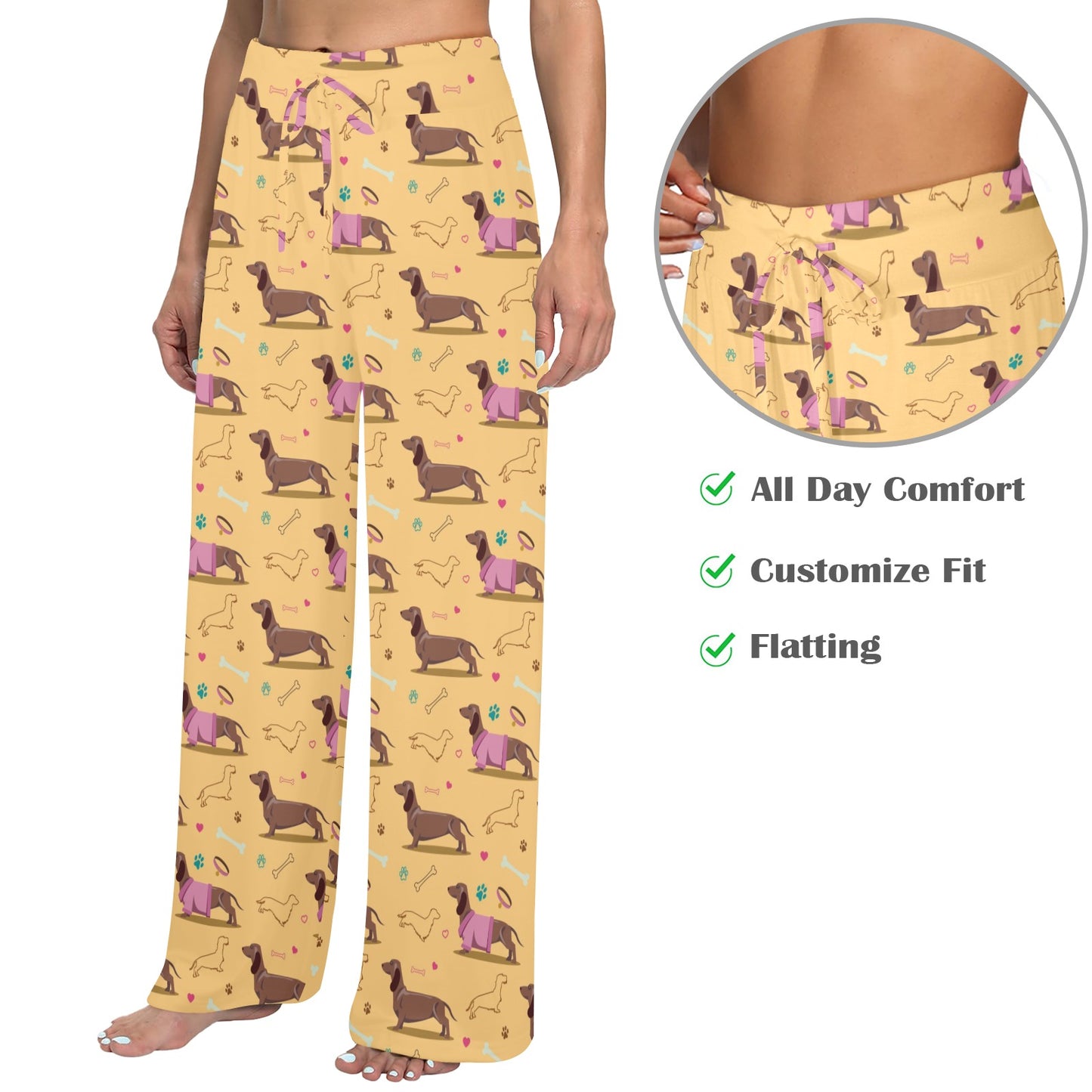 Dachshund Pattern Print Design 07 Women's Wide Leg Lounge Pants