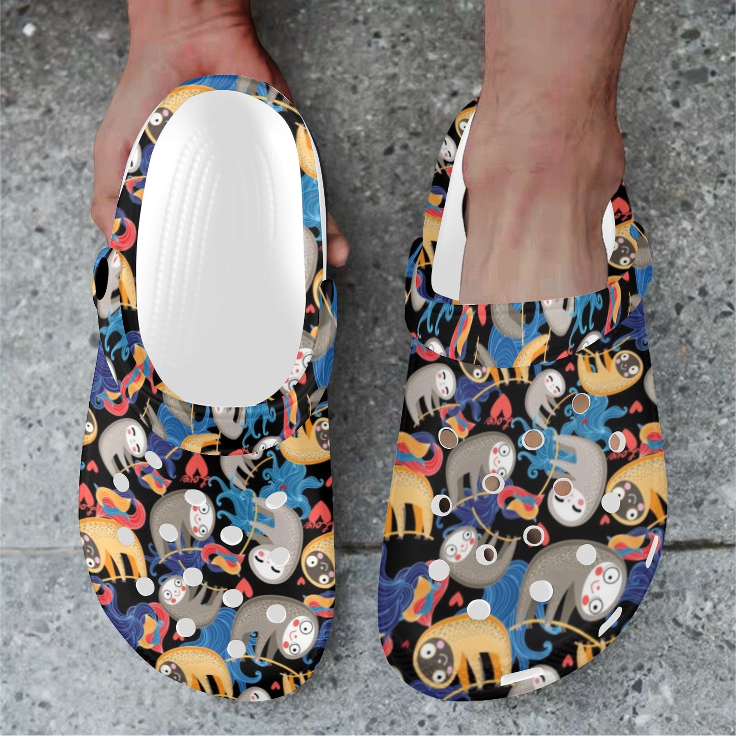 Sloth Cartoon Design Themed Print Unisex Clogs Shoes