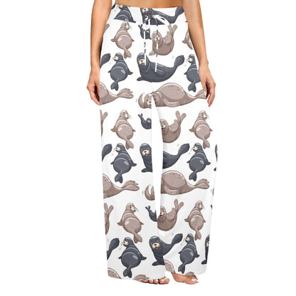 Sea Lion Pattern Print Design 02 Women's Wide Leg Lounge Pants
