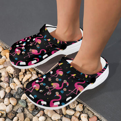 Flamingo Pink Neon Print Pattern Unisex Clogs Shoes