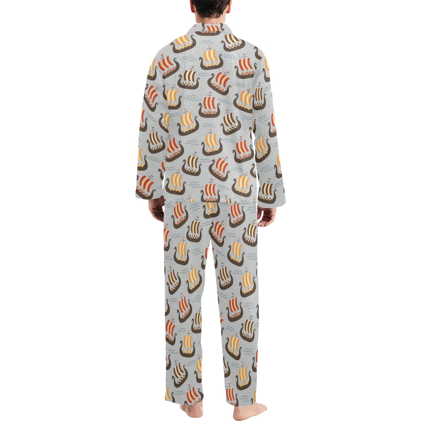 Vikings Print Design LKS308 Men's Long Pajama Set