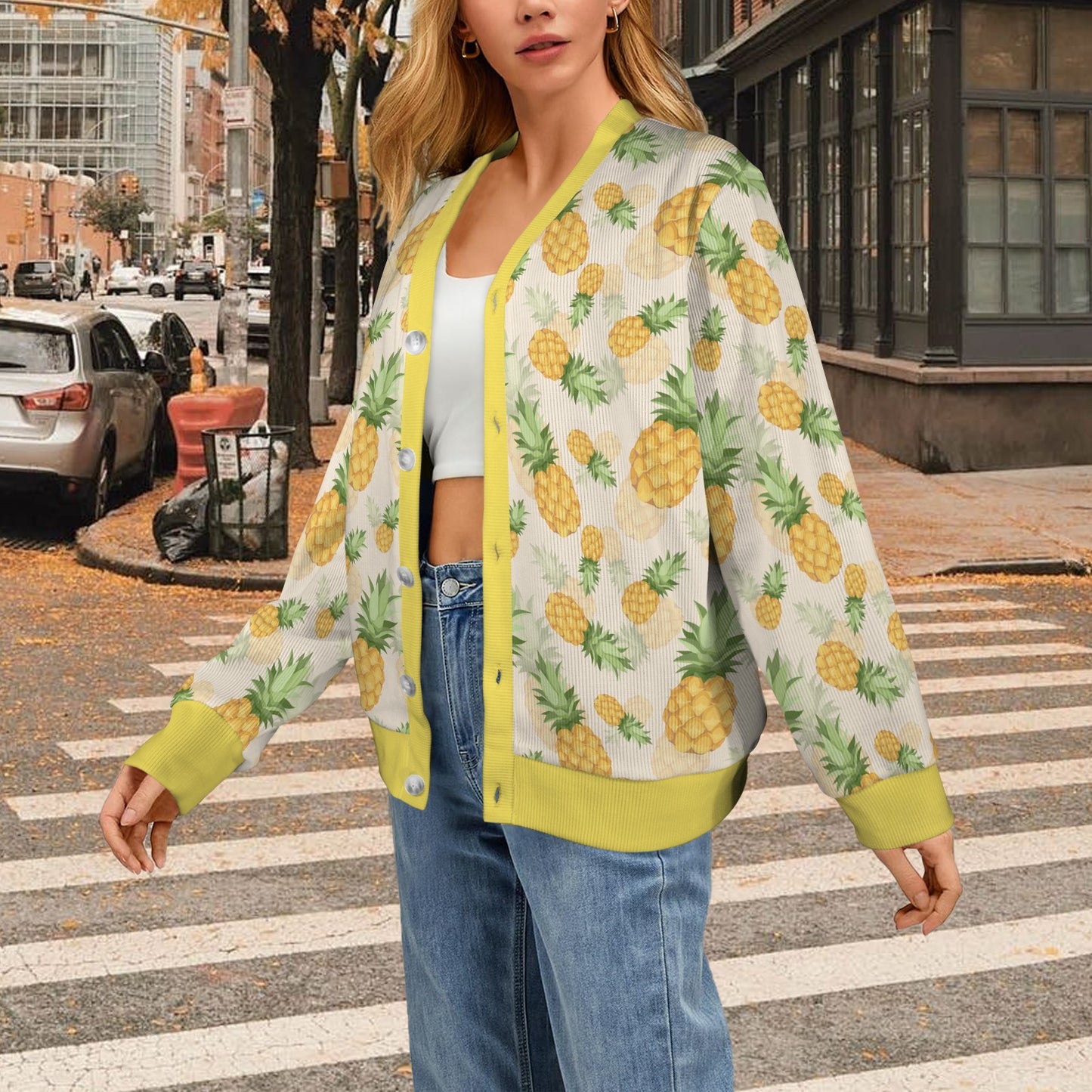 Vintage Pineapple Tropical Shower Curtain Women's Cardigan