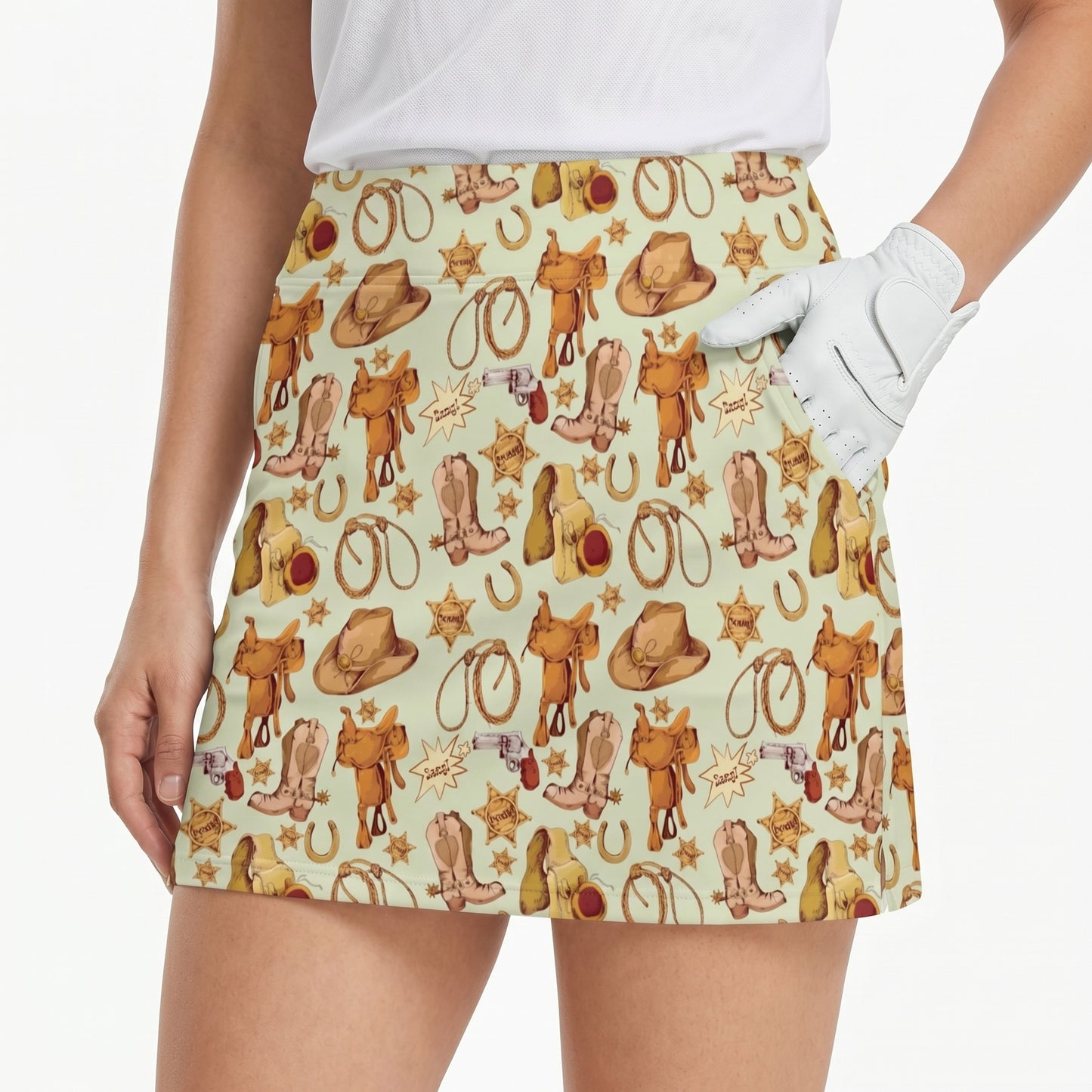 Western Cowboy Design Pattern 17" Golf & Pickleball Skort with Pockets