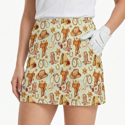 Western Cowboy Design Pattern 17" Golf & Pickleball Skort with Pockets