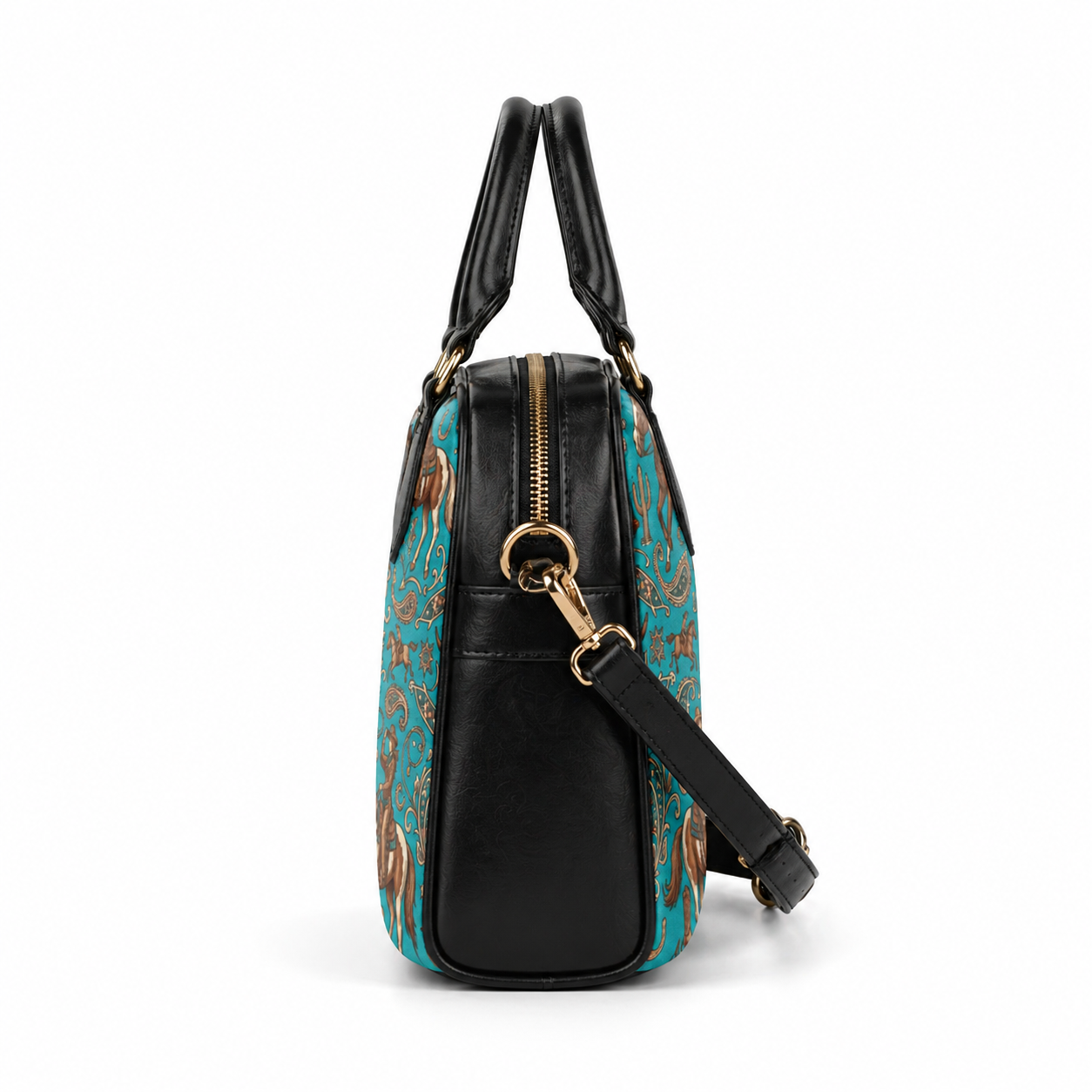 Western Cowgirl Horse Paisley Seamless Pattern Turquoise shoulder handbags