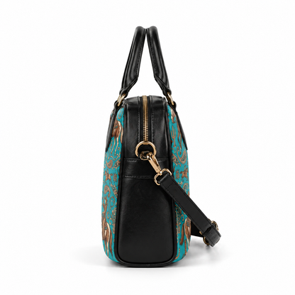 Western Cowgirl Horse Paisley Seamless Pattern Turquoise shoulder handbags