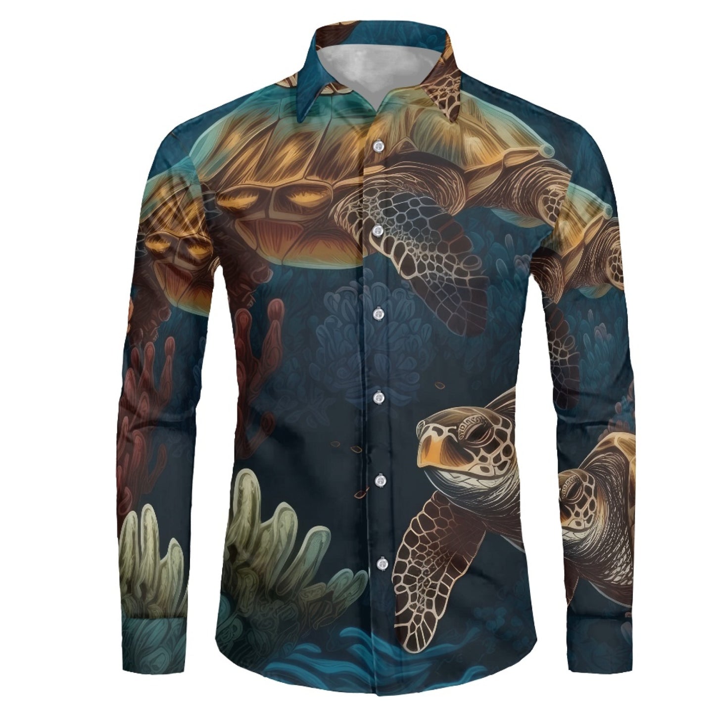 Sea turtle Underwater Themed Men's Long Sleeve Dress Shirt