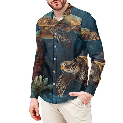 Sea turtle Underwater Themed Men's Long Sleeve Dress Shirt