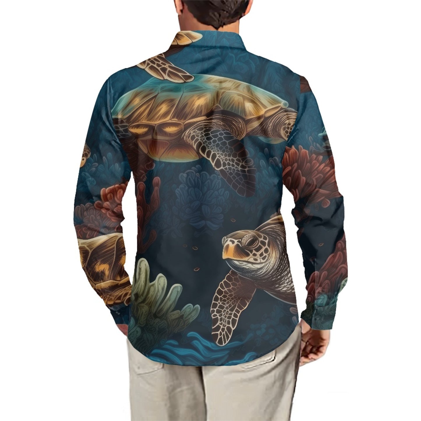 Sea turtle Underwater Themed Men's Long Sleeve Dress Shirt