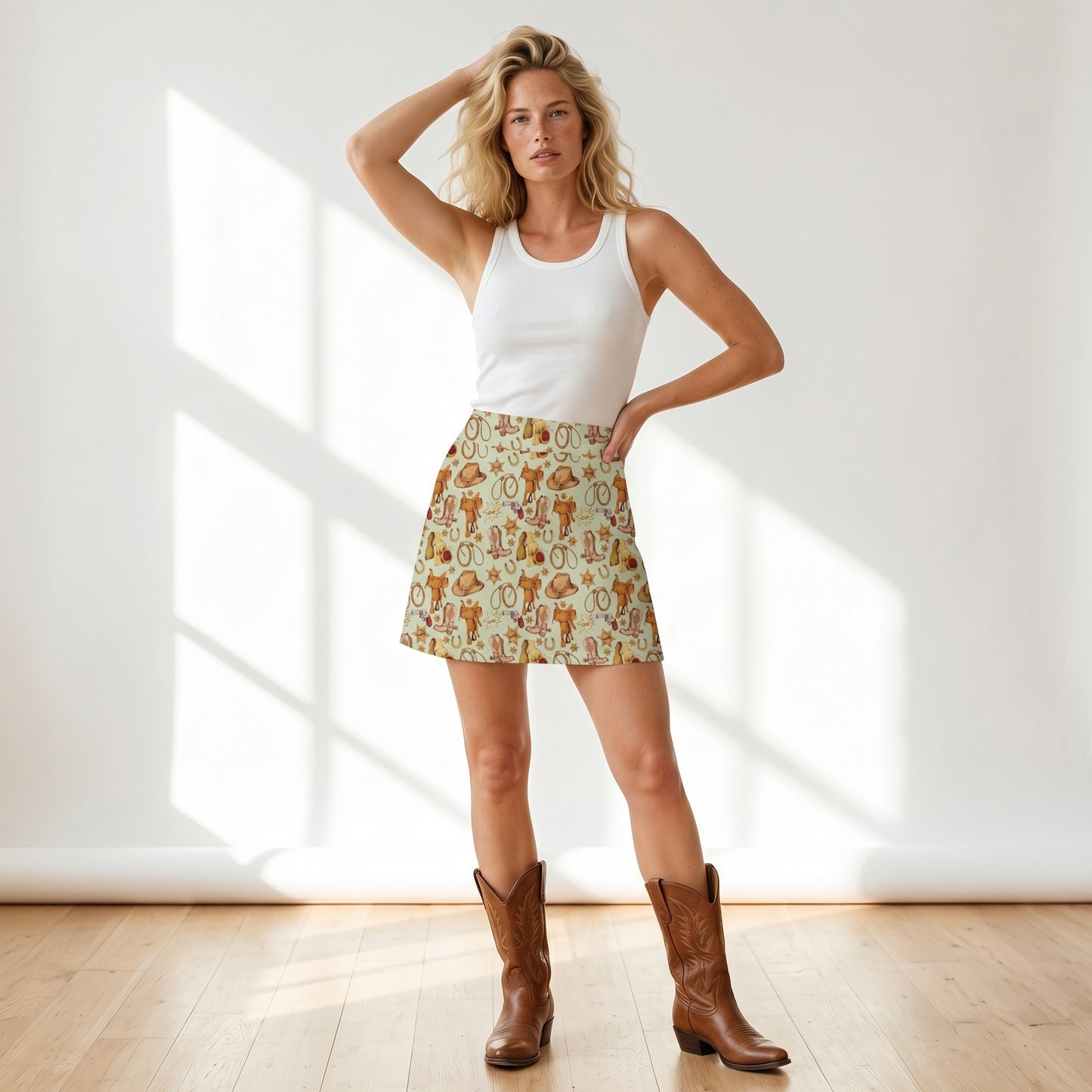 Western Cowboy Design Pattern 17" Golf & Pickleball Skort with Pockets