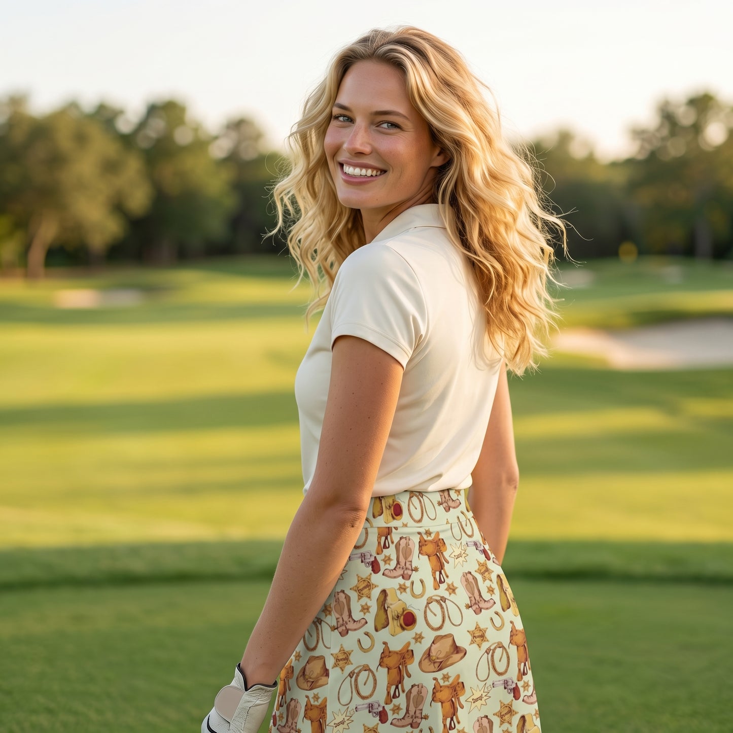 Western Cowboy Design Pattern 17" Golf & Pickleball Skort with Pockets
