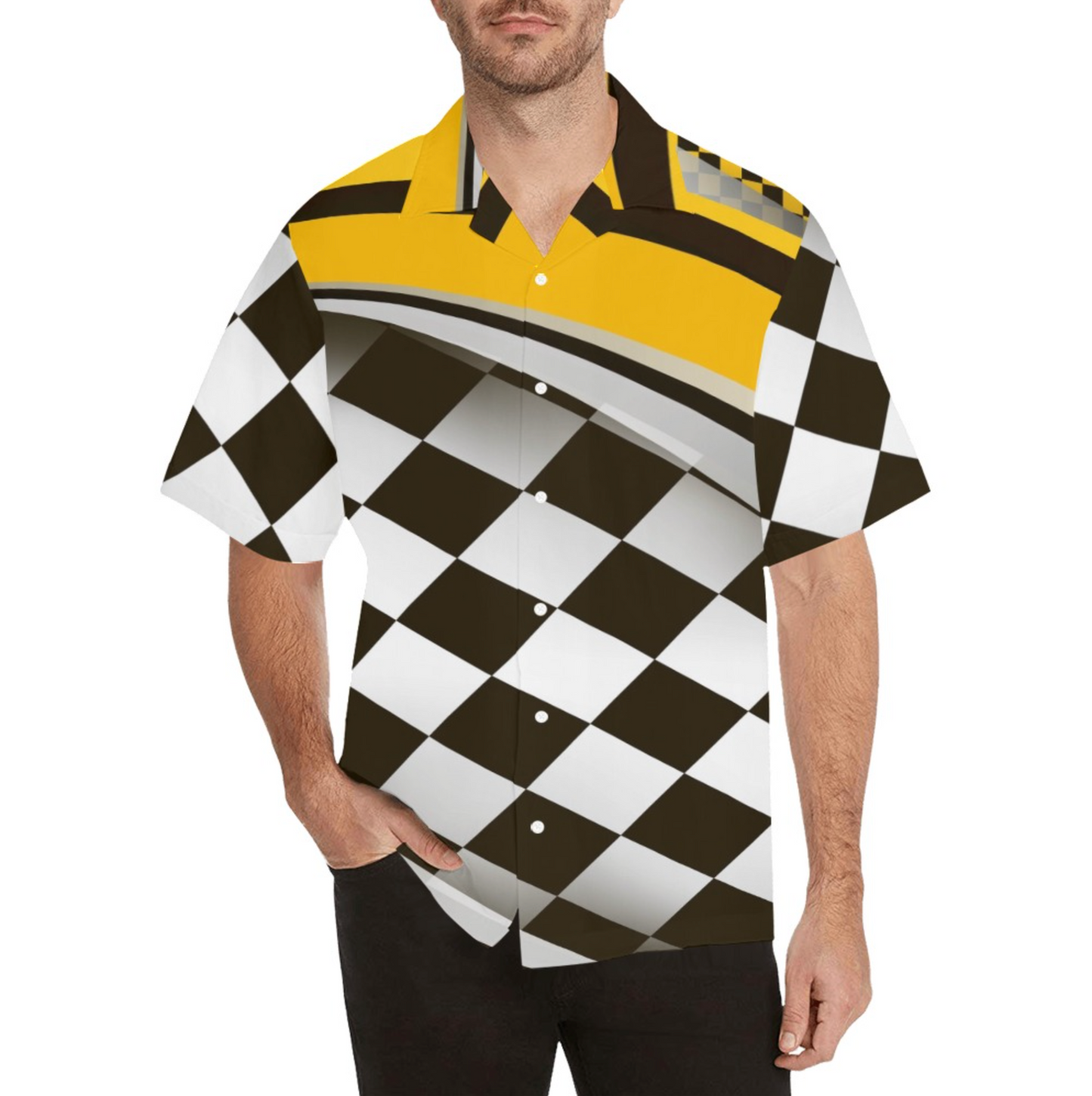 Checkered Flag Racing Style Men's Hawaiian Shirt