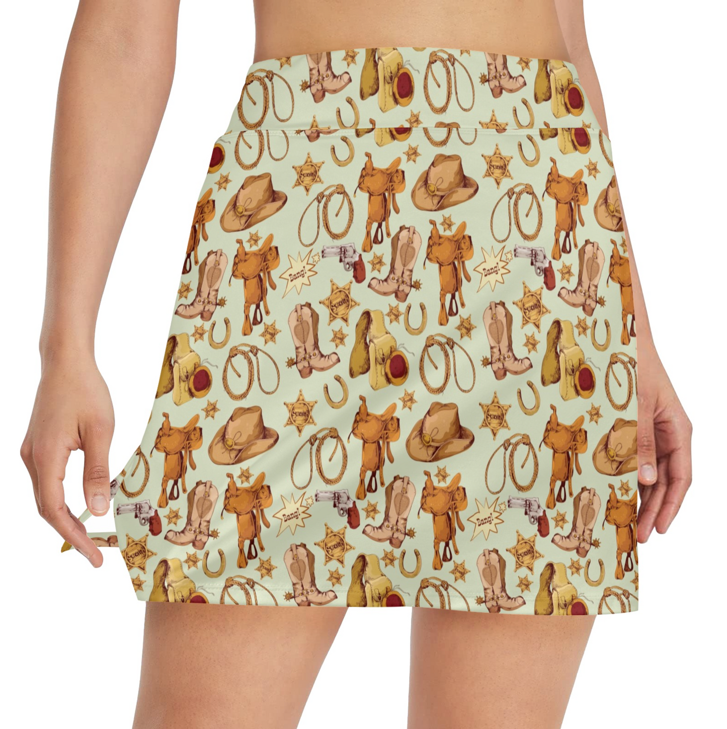 Western Cowboy Design Pattern 17" Golf & Pickleball Skort with Pockets