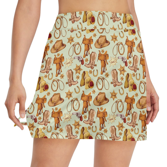Western Cowboy Design Pattern 17" Golf & Pickleball Skort with Pockets