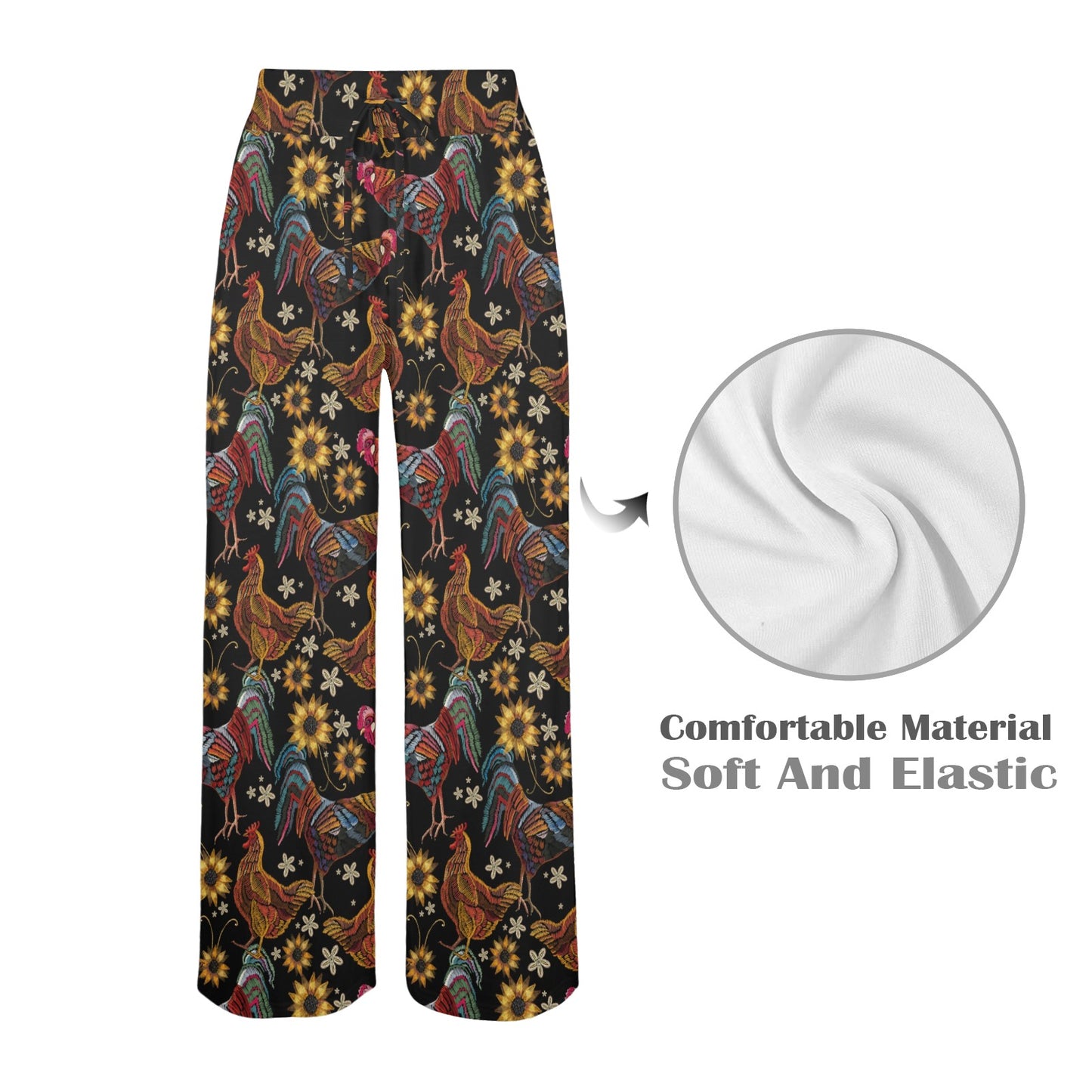 Chicken Embroidery Style Women's Wide Leg Lounge Pants