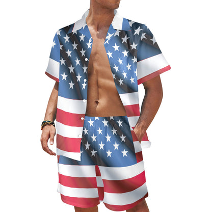American flag Classic Men's Beach Shirt and Shorts Set