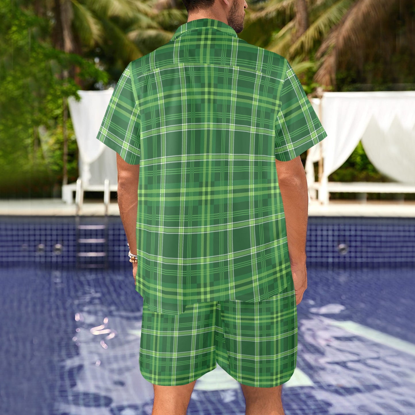 Irish Plaid Pattern Print Design 02 Men's Beach Shirt and Shorts Set