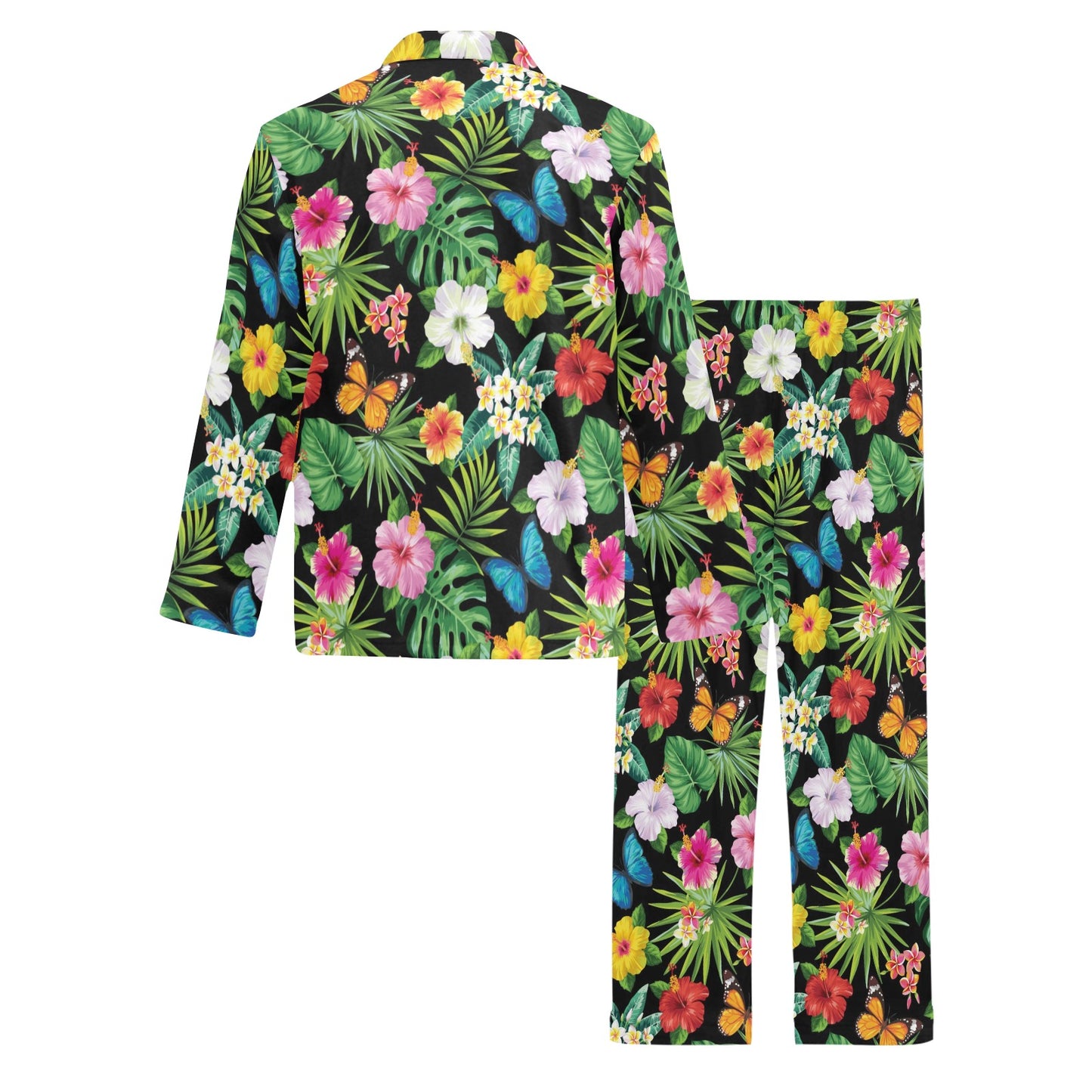 Hibiscus With Butterfly Print Design LKS305 Men's Long Pajama Set