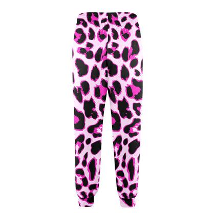 Pink Leopard Print Men's Casual Track Pants
