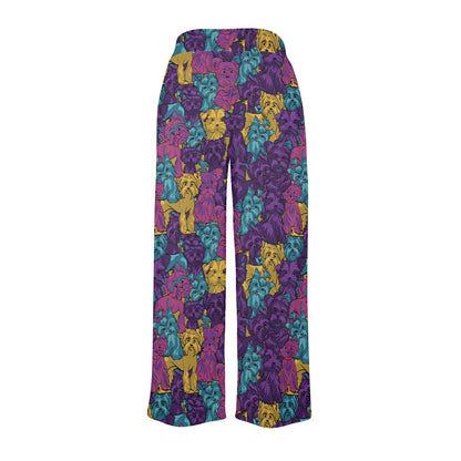 Yorkshire Terriers Print Design LKS3010 Women's Wide Leg Lounge Pants