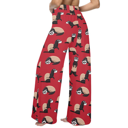 Ferret Pattern Print Design 02 Women's Wide Leg Lounge Pants