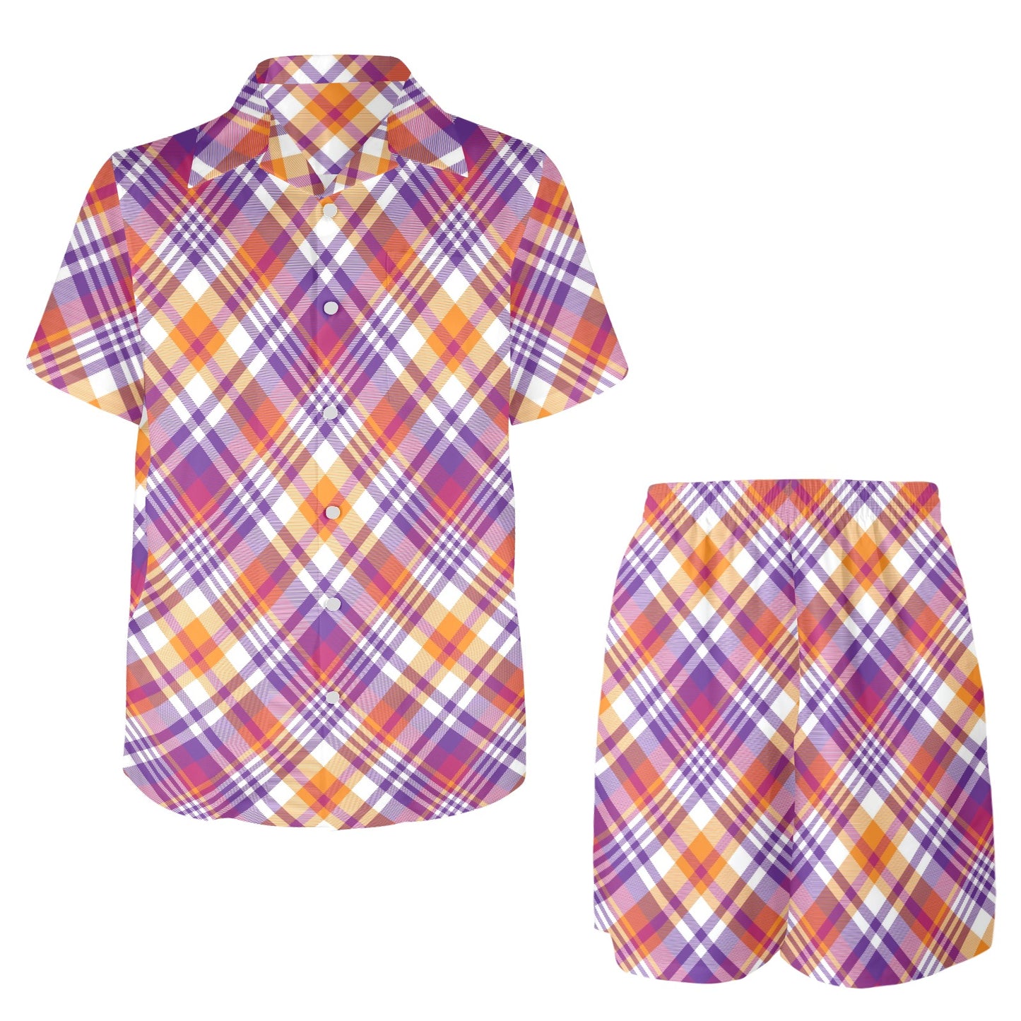 Madras Pattern Print Design 02 Men's Beach Shirt and Shorts Set