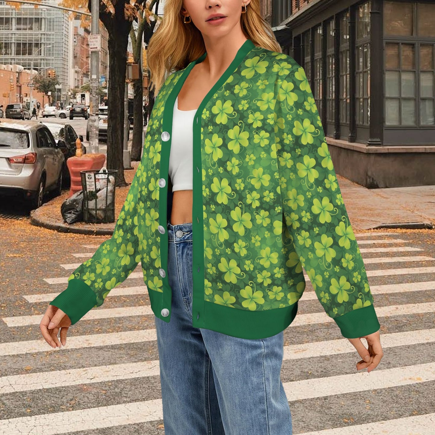 Shamrock Clover Print Women's Cardigan