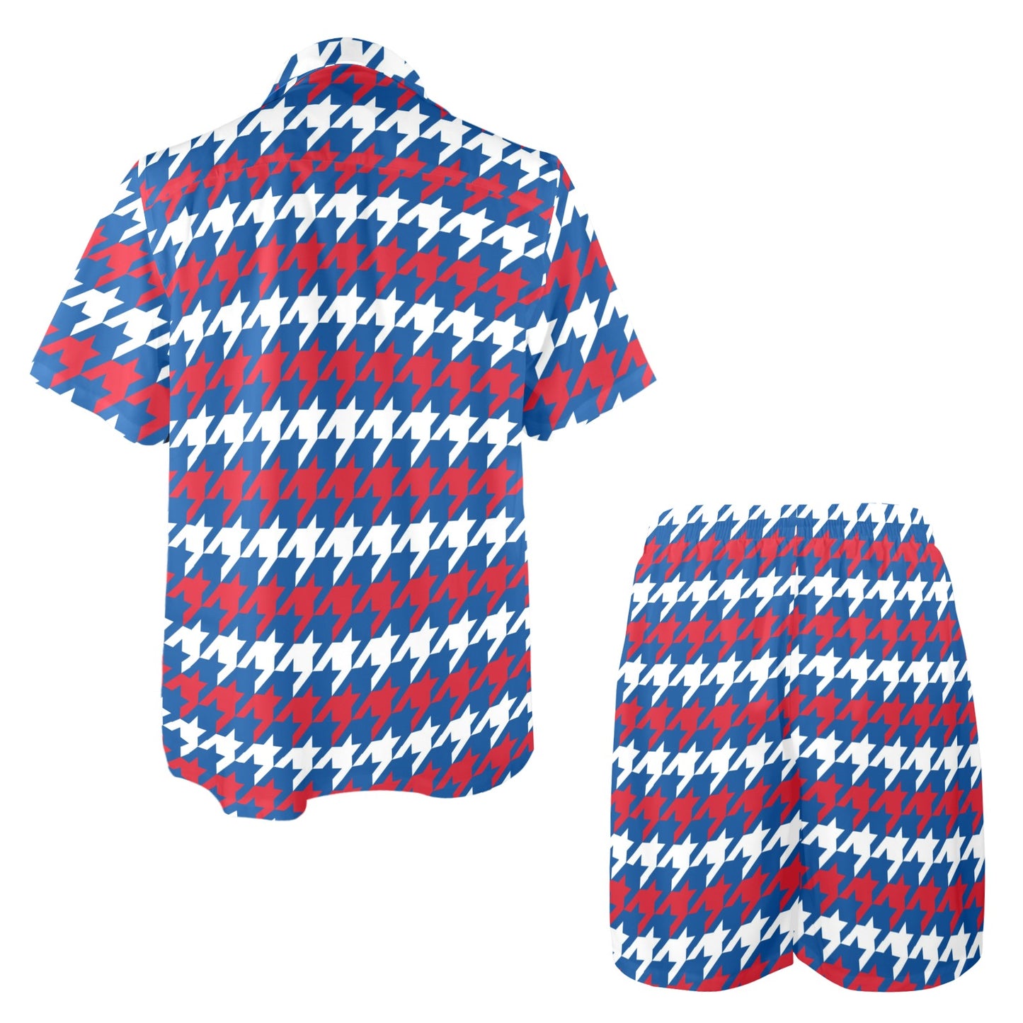 Patriotic Houndstooth Pattern Print Design A02 Men's Beach Shirt and Shorts Set