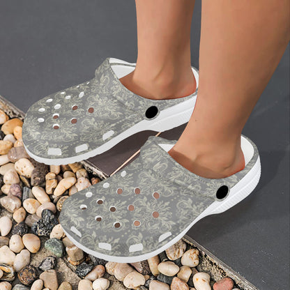 Damask Grey Elegant Print Pattern Unisex Clogs Shoes