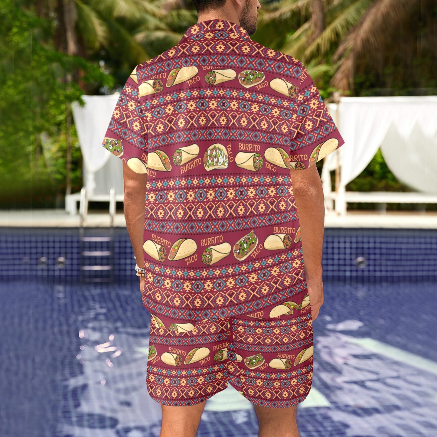 burrito taco Design Print Pattern JJ021 Men's Beach Shirt and Shorts Set