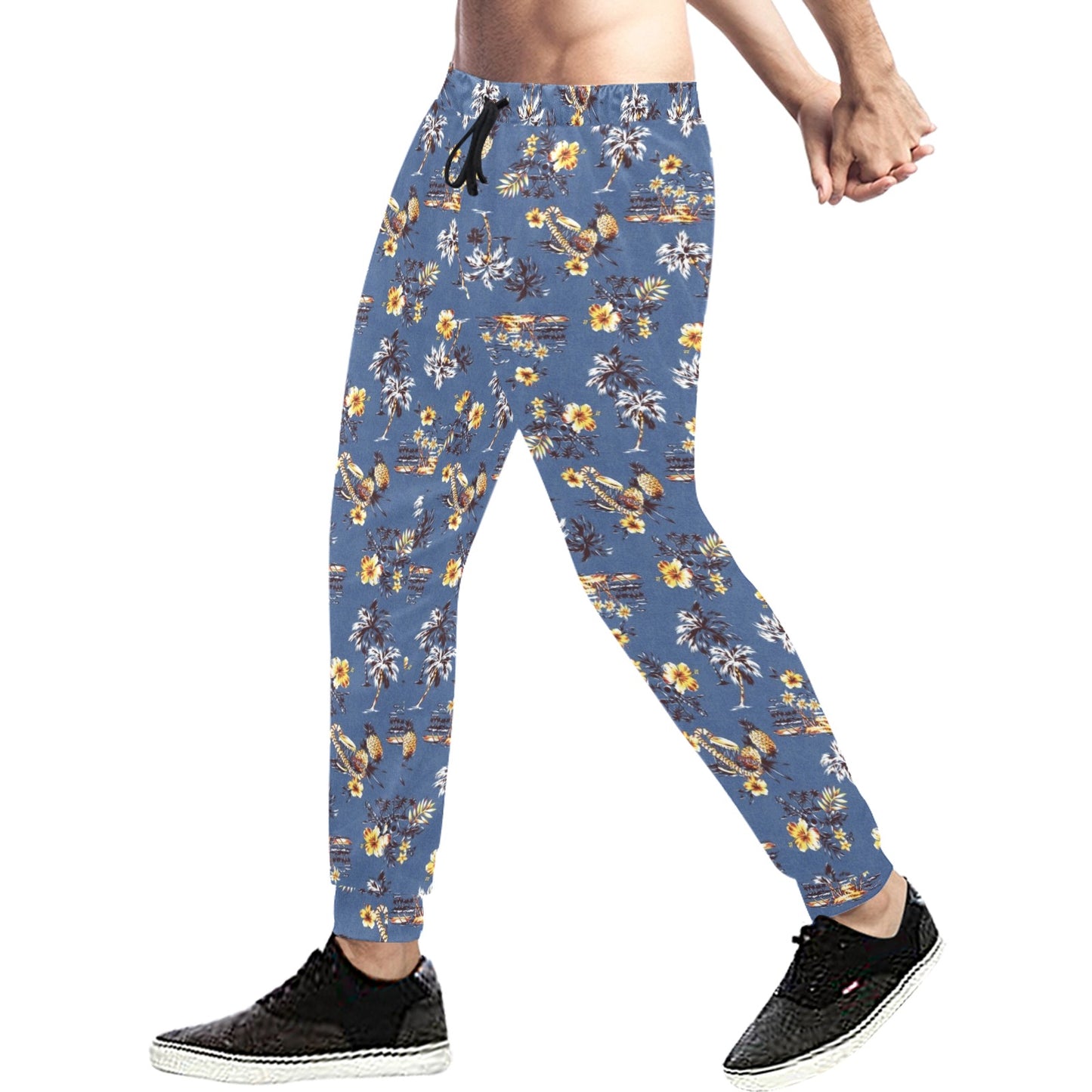 Hawaiian Flower Blue Print Men's Sweatpants