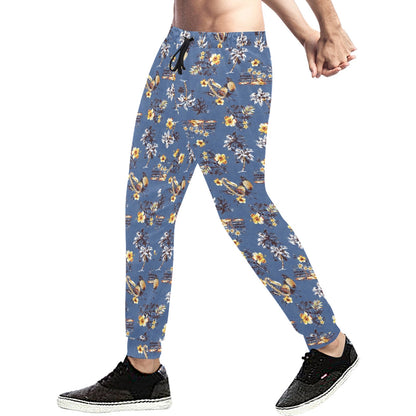 Hawaiian Flower Blue Print Men's Sweatpants