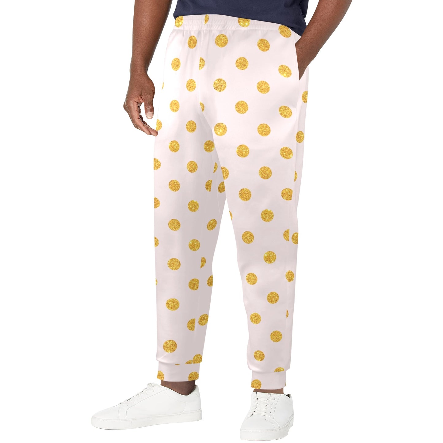Polka Dot Gold Pink Pattern Print Design 01 Men's Casual Track Pants
