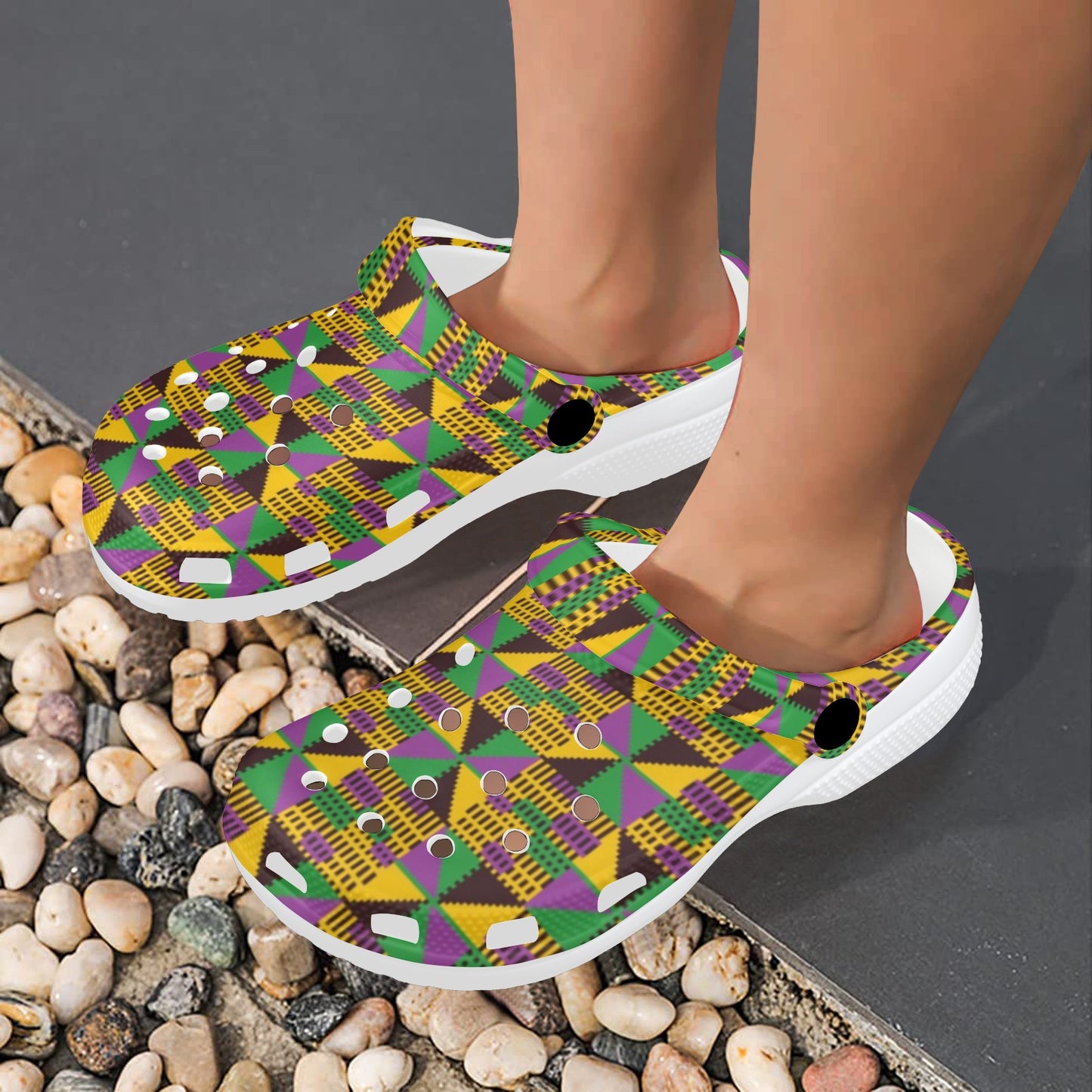 Kente Triangle Design African Print Unisex Clogs Shoes