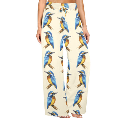 Kingfisher Pattern Print Design 01 Women's Wide Leg Lounge Pants