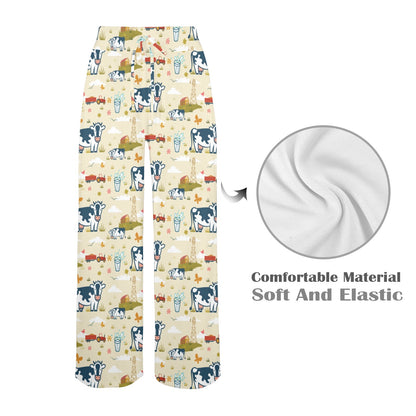 Cow Farm Design Print Women's Wide Leg Lounge Pants