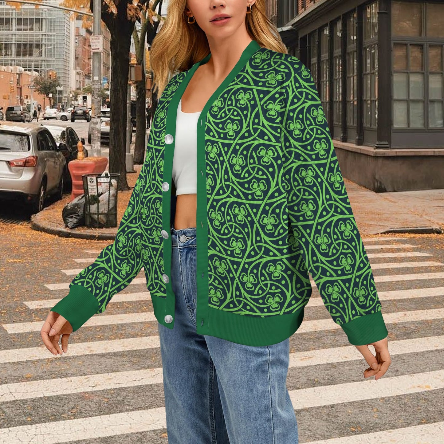 Shamrock Themed Print Women's Cardigan