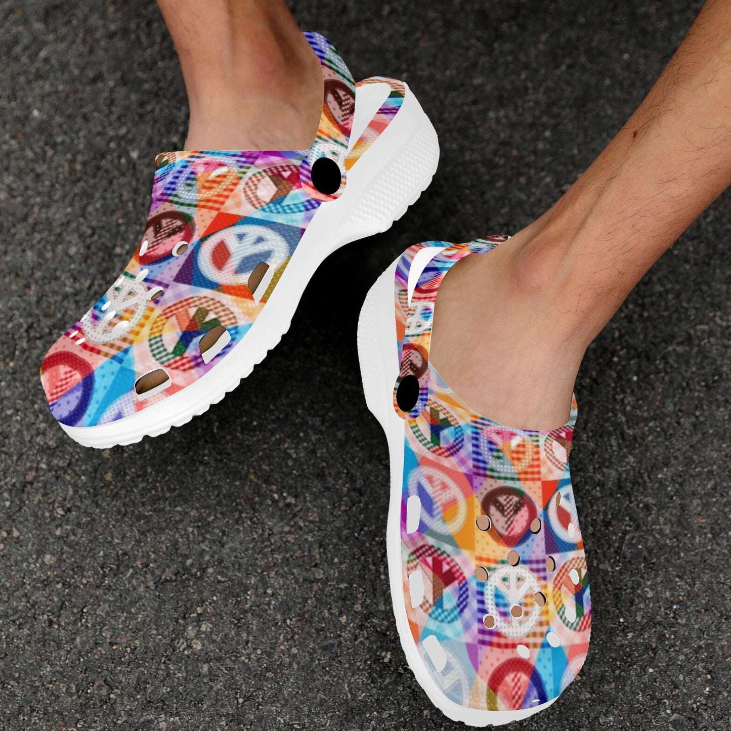 Peace Sign Patchwork Design Print Unisex Clogs Shoes