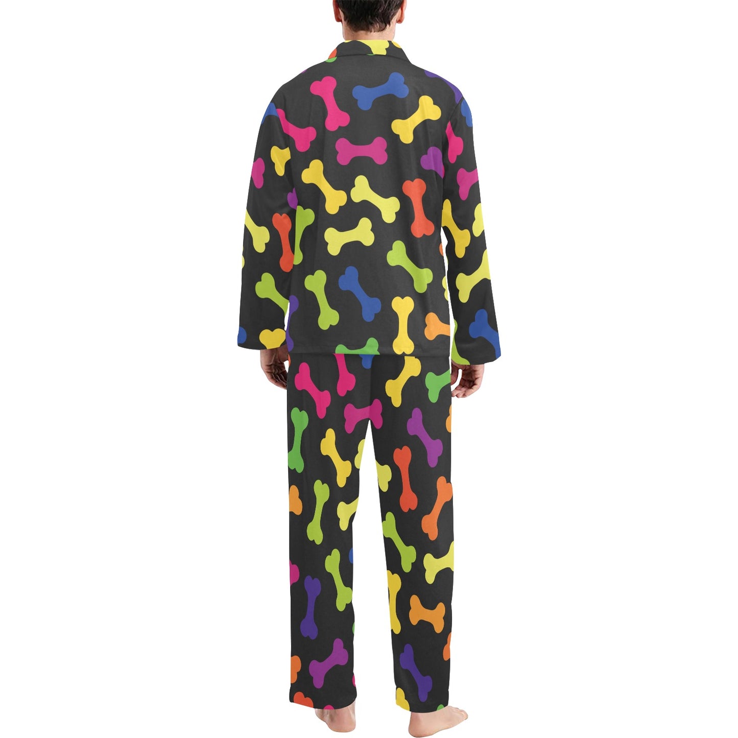 Dog Bone Neon Color Pattern Print Design 02 Men's Long Pajama Set