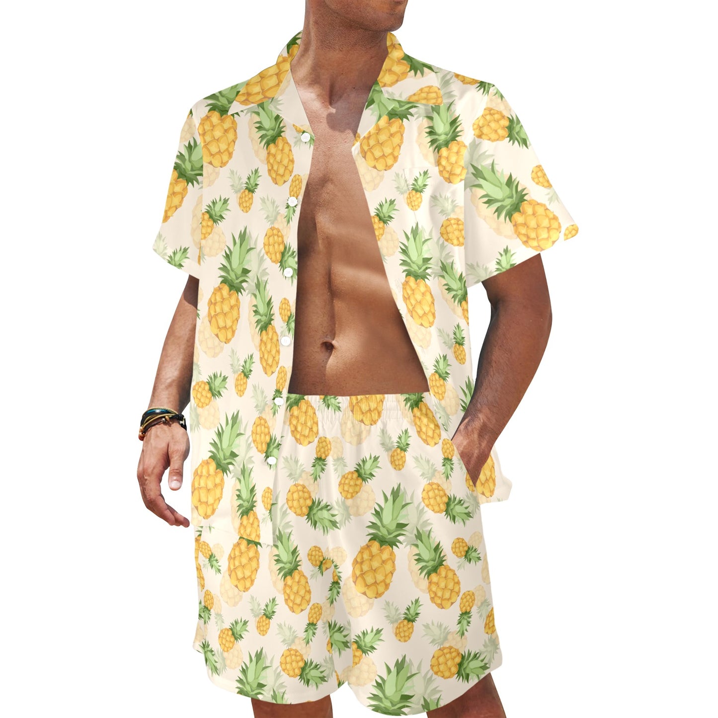 Vintage Pineapple Tropical Shower Curtain Men's Beach Shirt and Shorts Set