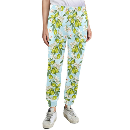 Elegant Olive Floral Print Women's Casual Track Pants