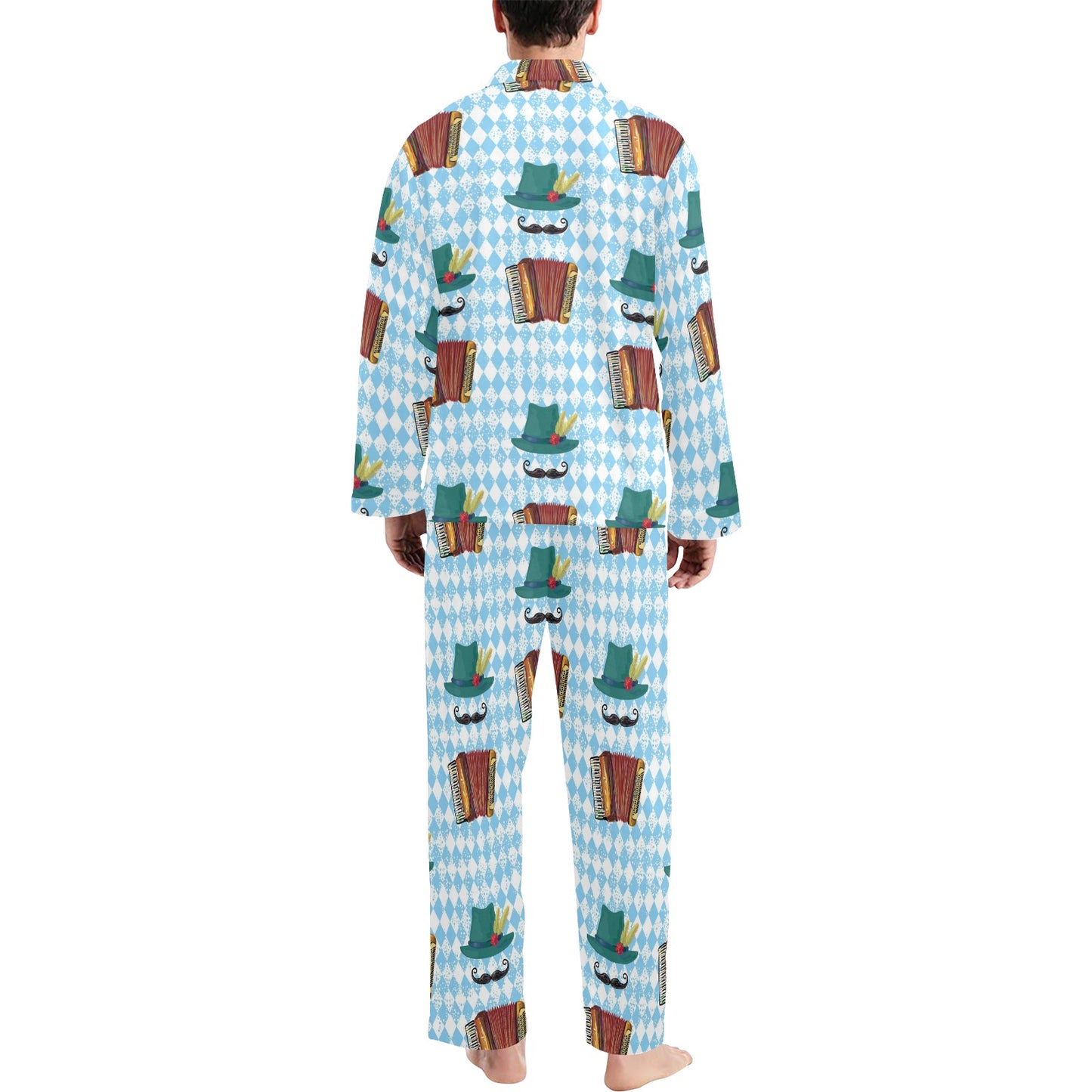 Accordion Mustache Pattern Print Design 01 Men's Long Pajama Set