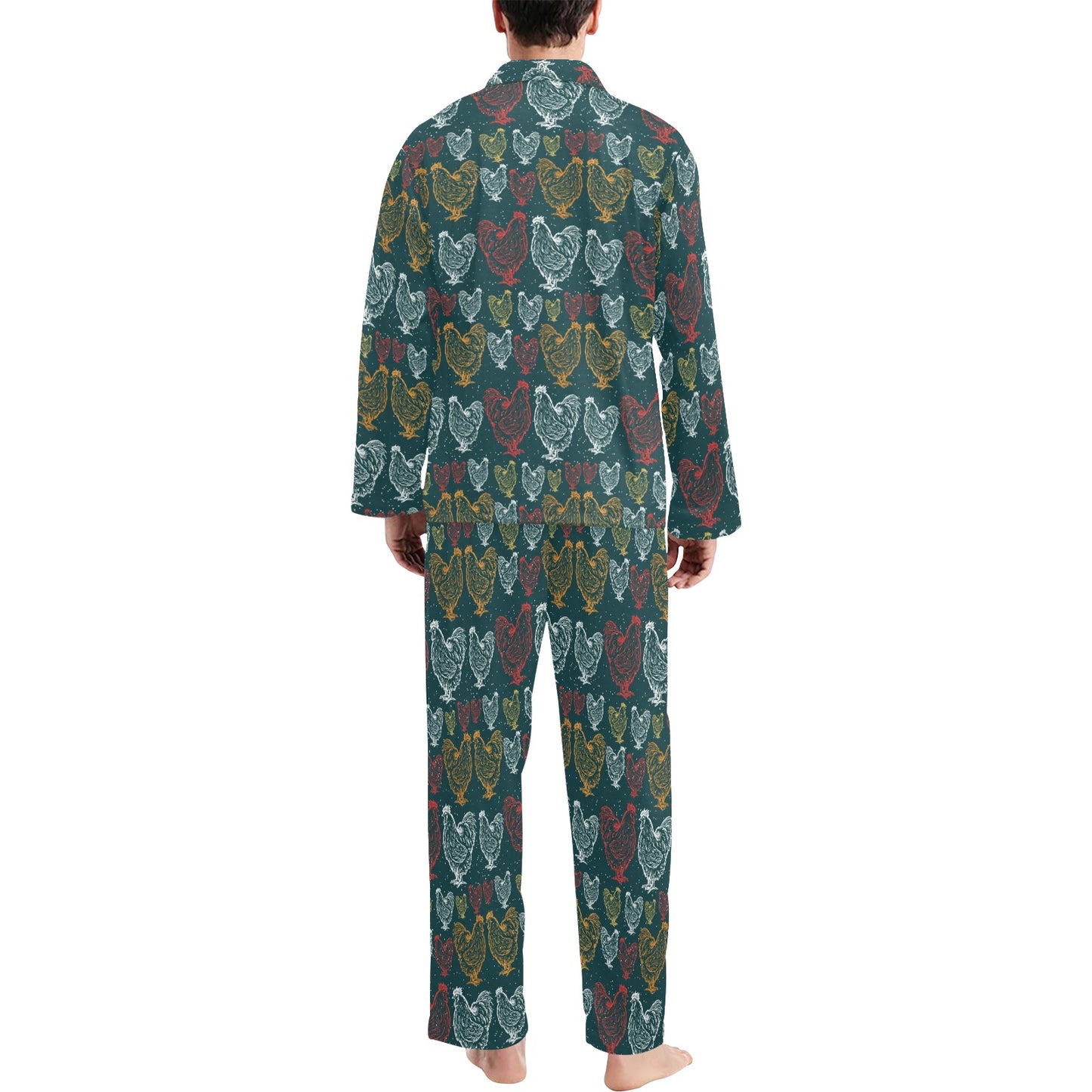 Rooster Hand Draw Design Men's Long Pajama Set